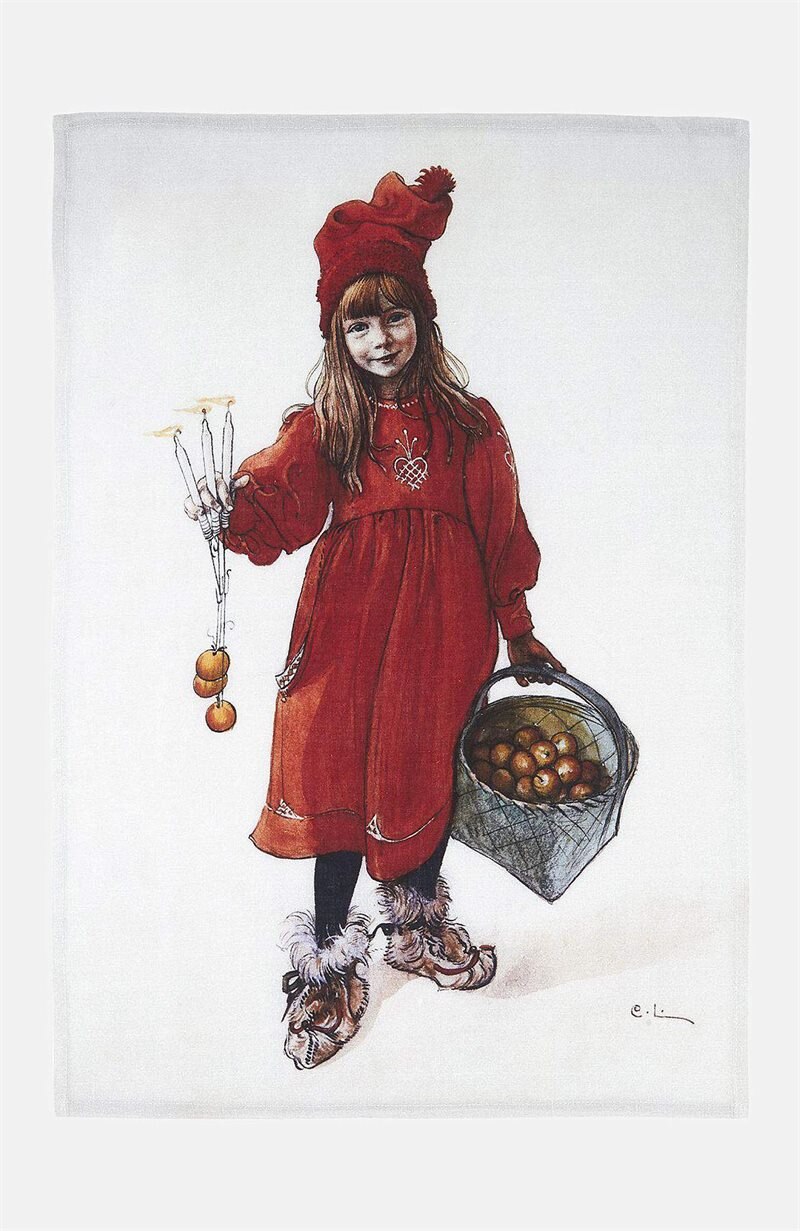 Kuviollinen astiapyyhe pellavasta Idun Carl Larsson