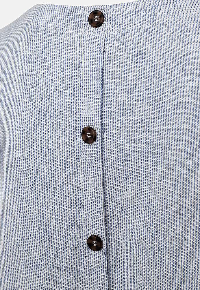 Raidallinen pellavamekko taskuilla