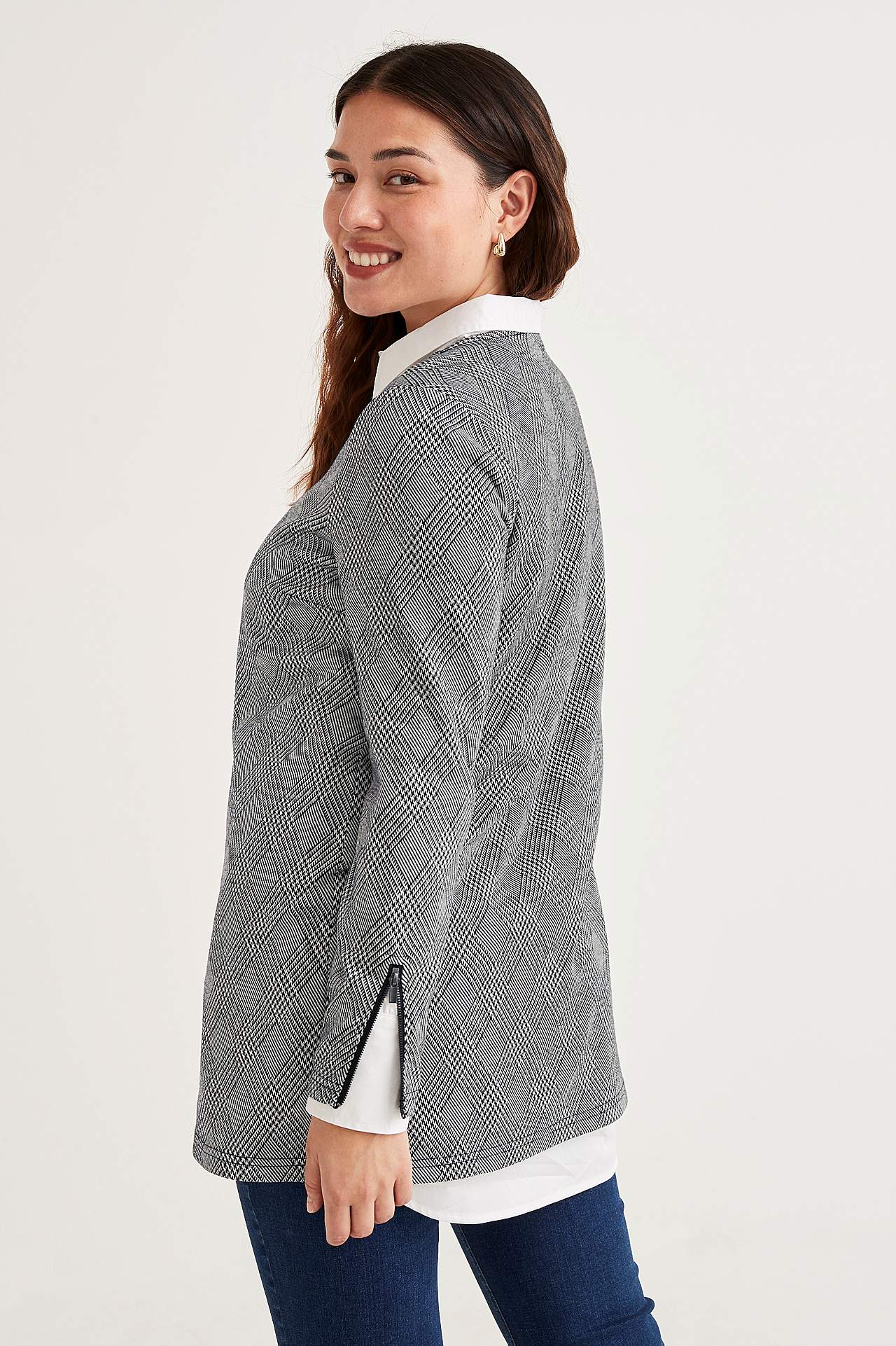 Ruudullinen tunikatoppi jacquard-kuvioidusta jersey-kankaasta