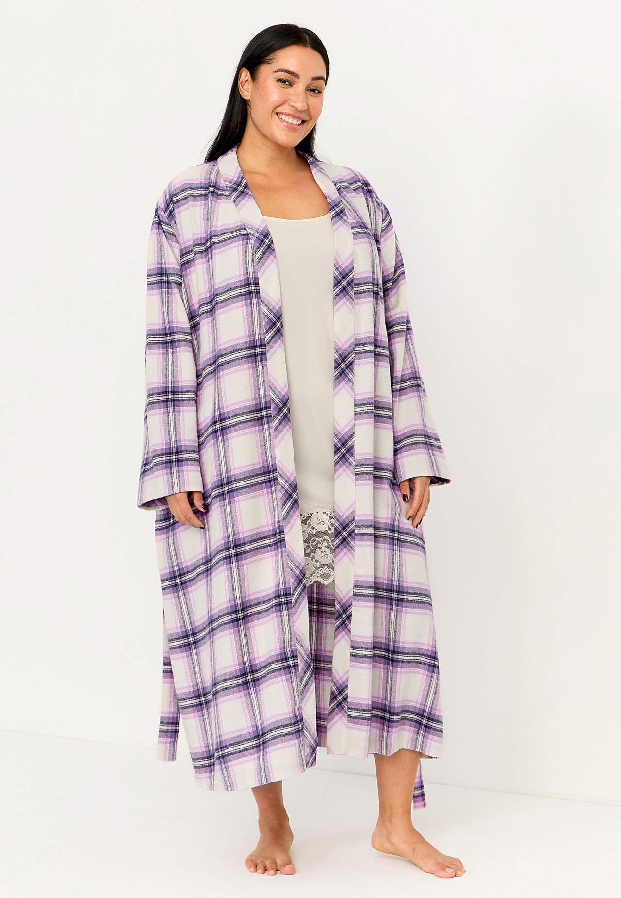 Ruudullinen aamutakki flanellista Felicia
