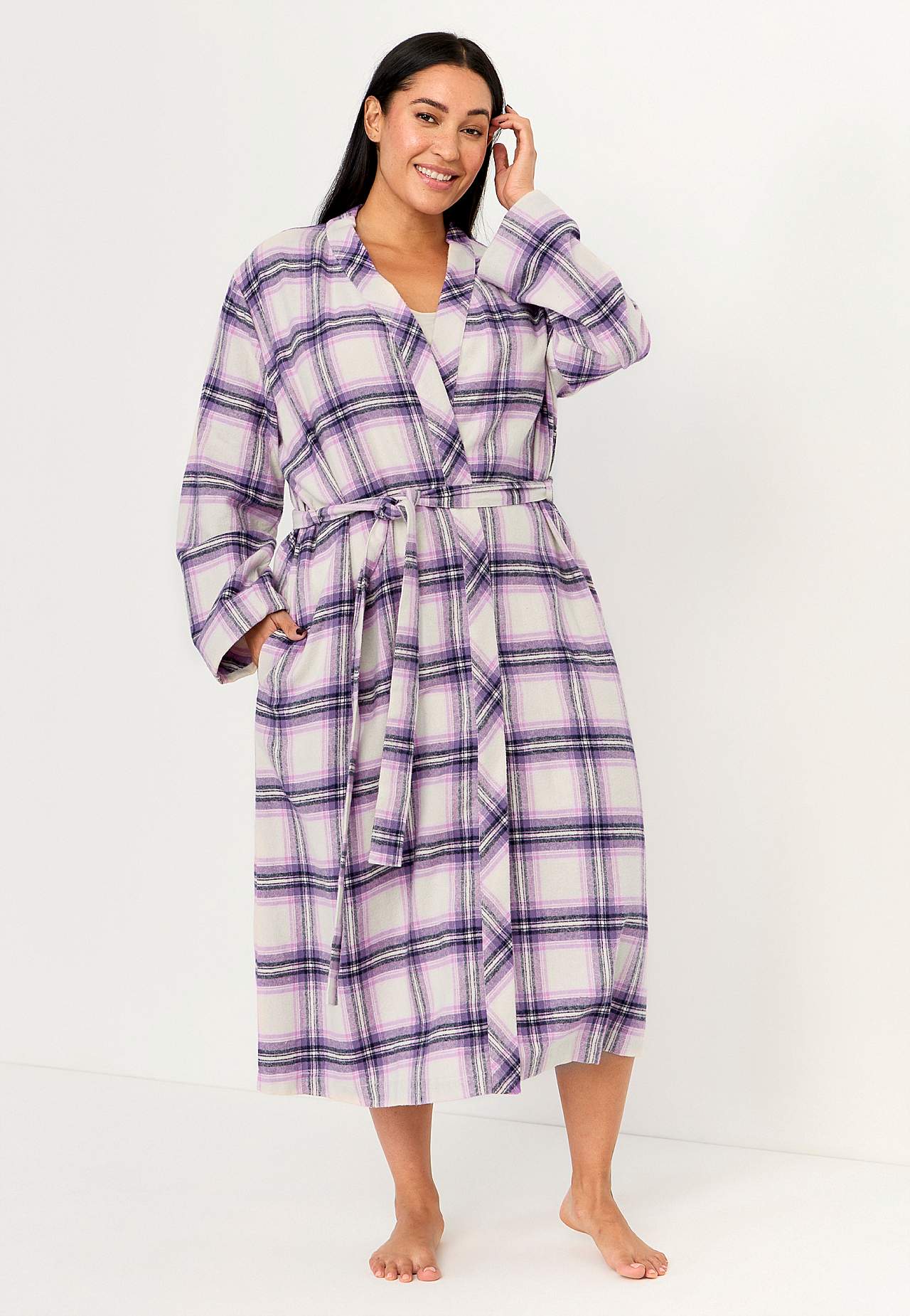 Ruudullinen aamutakki flanellista Felicia