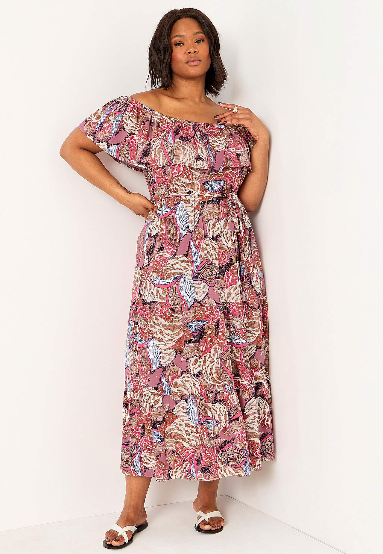 Kuvioitu off shoulder -mekko St Barts