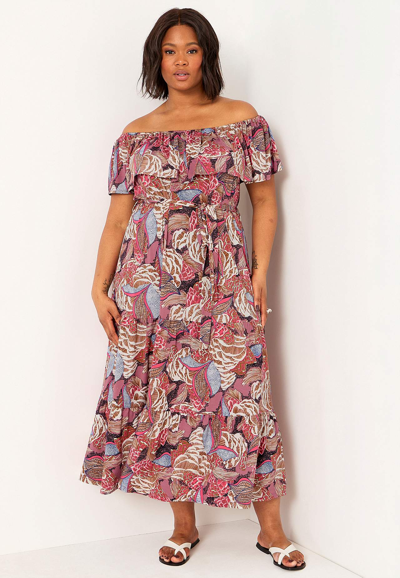 Kuvioitu off shoulder -mekko St Barts