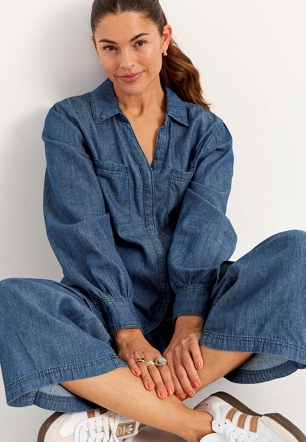 Culottehousut pehmeästä, ilmavasta denimistä