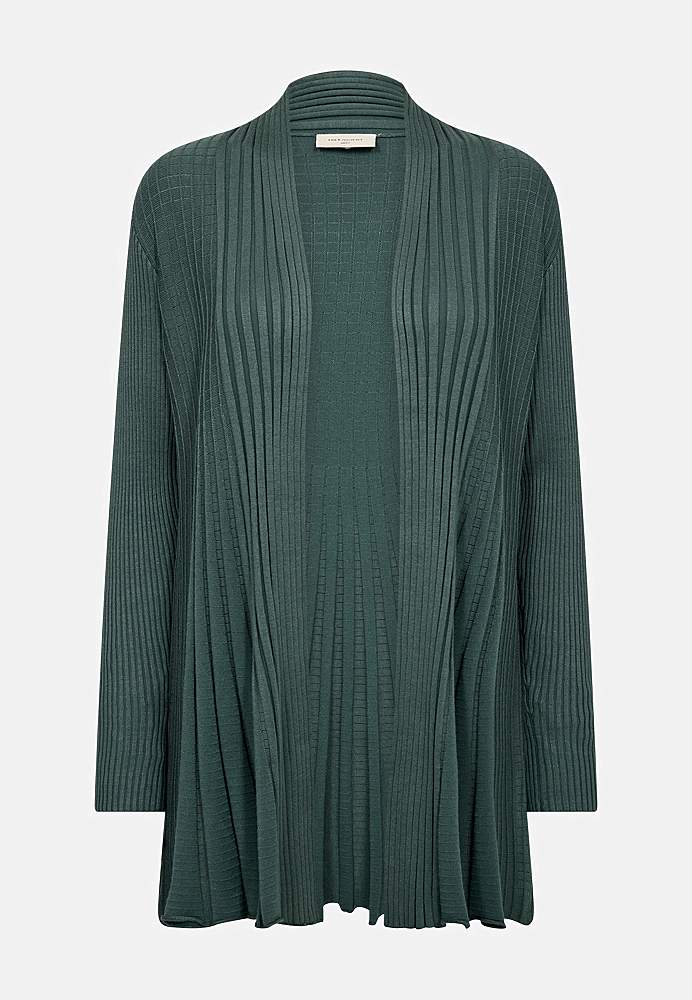 Pitkä, ribattu neuletakki