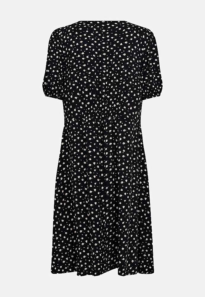 Kuviollinen mekko rypytyksellä
