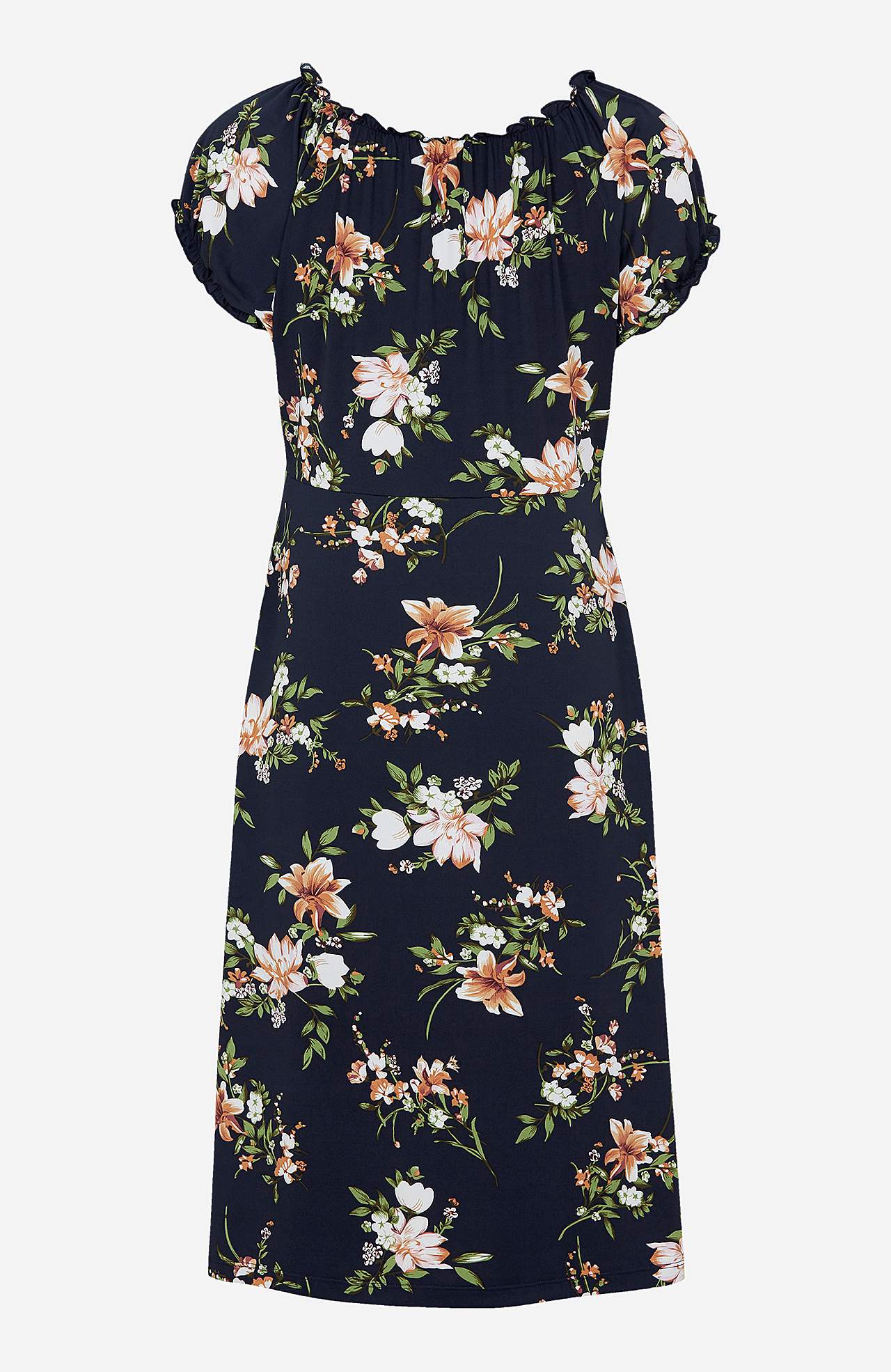 Kuviollinen off shoulder -mekko