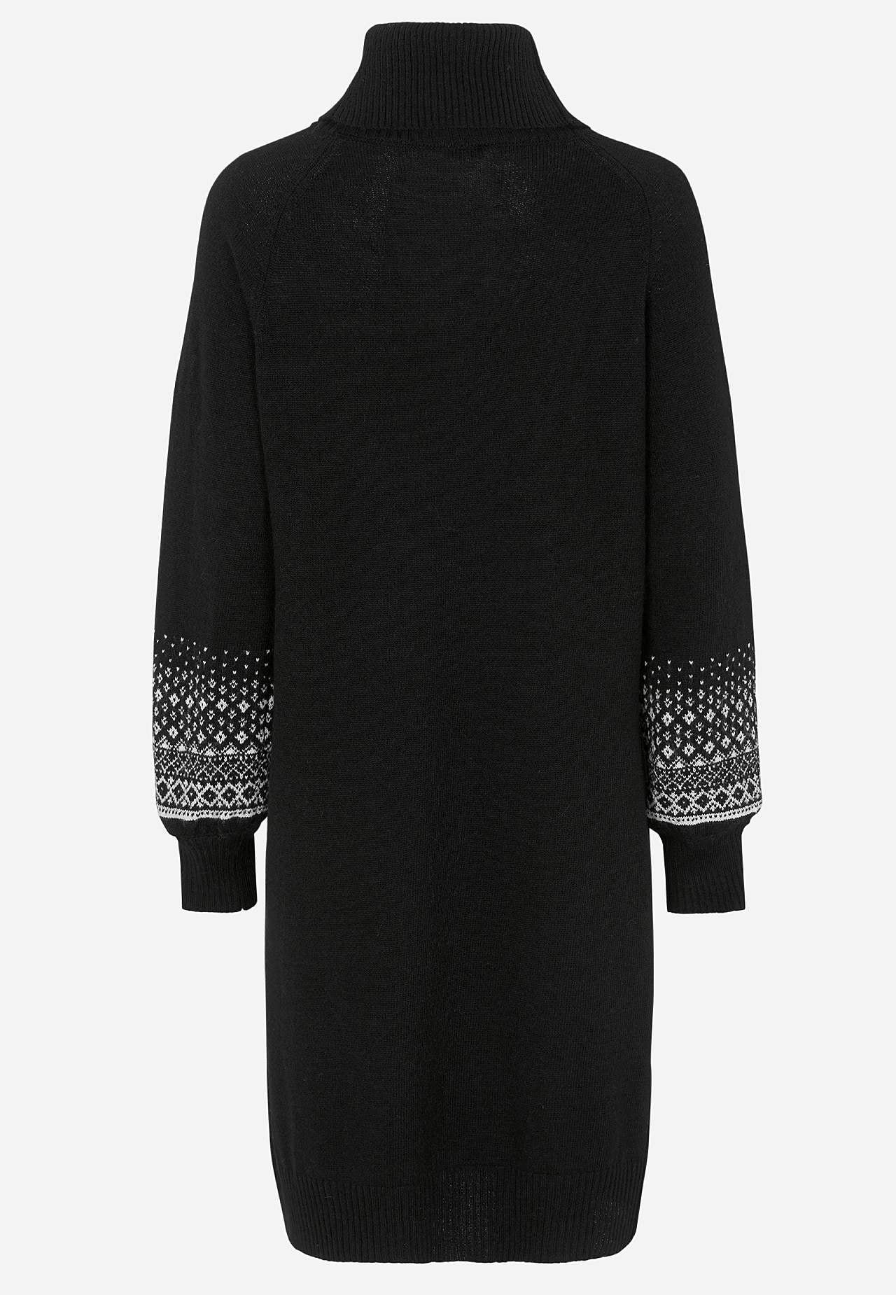 Neulottu mekko jacquard-kuvioisilla hihoilla