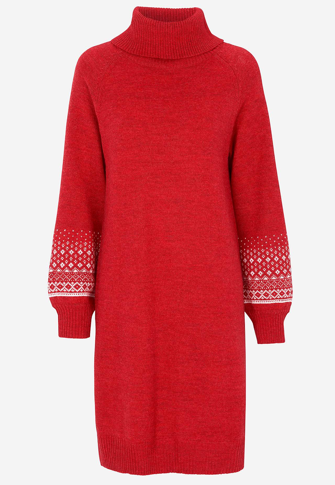 Neulottu mekko jacquard-kuvioisilla hihoilla