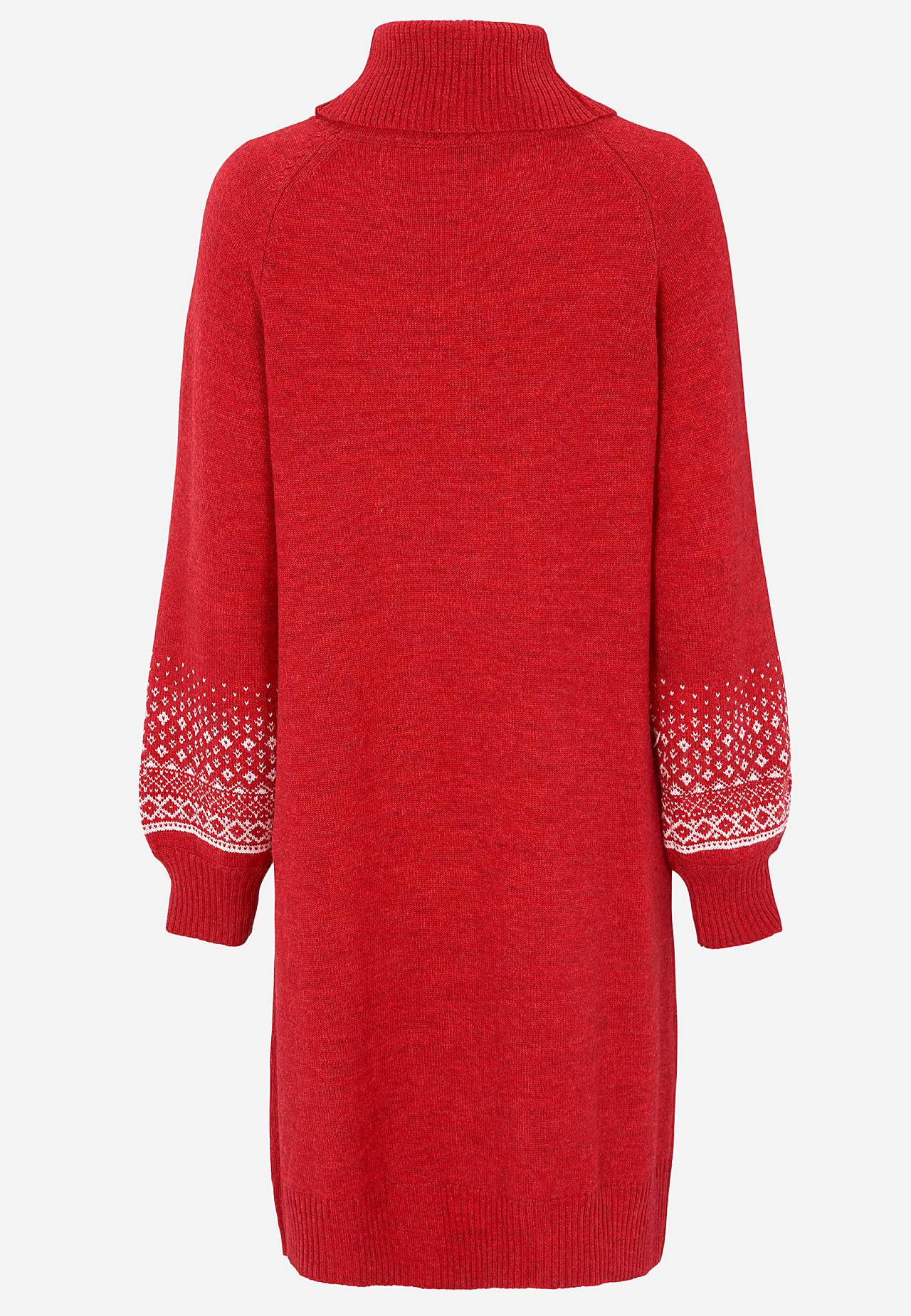 Neulottu mekko jacquard-kuvioisilla hihoilla