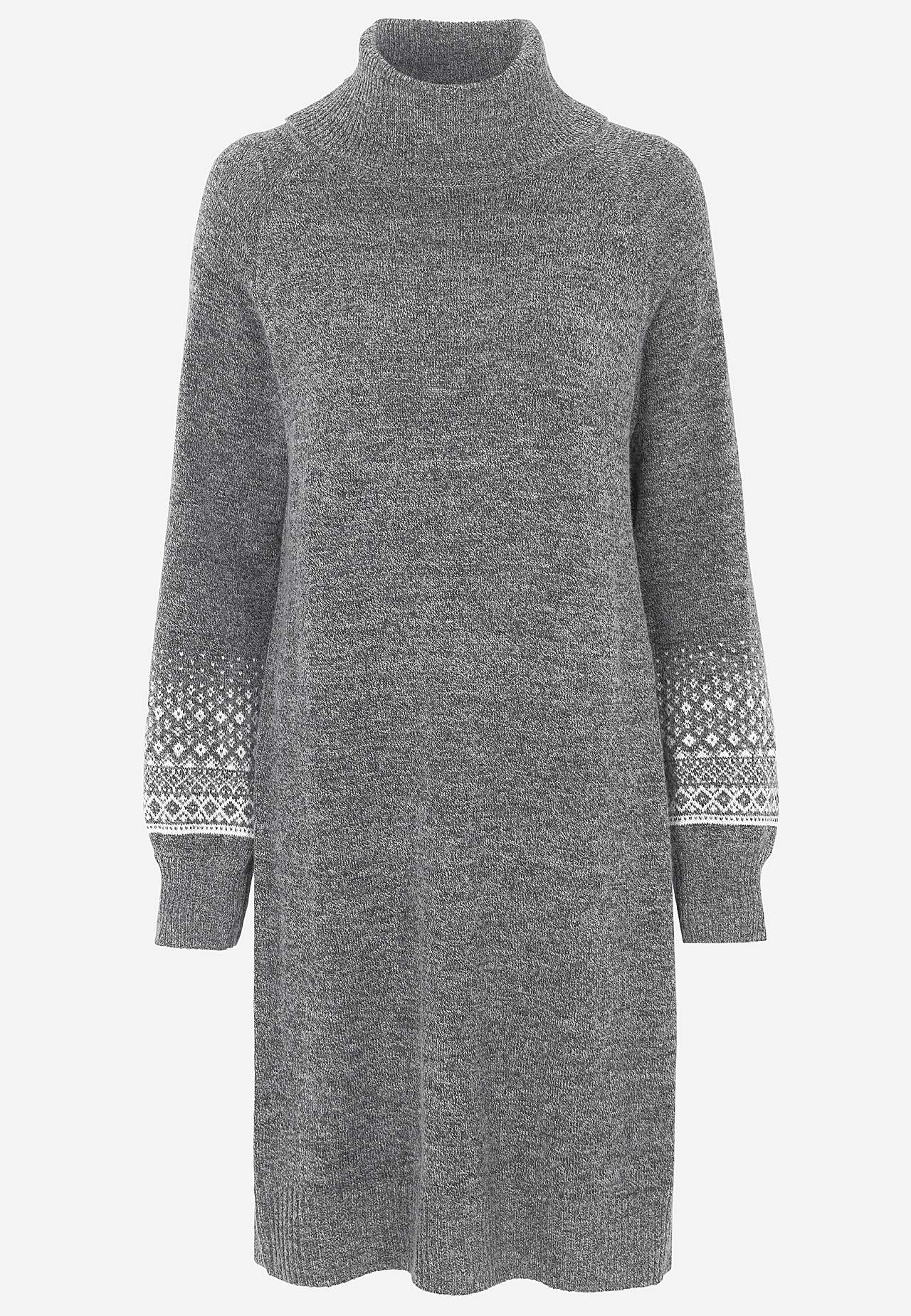 Neulottu mekko jacquard-kuvioisilla hihoilla