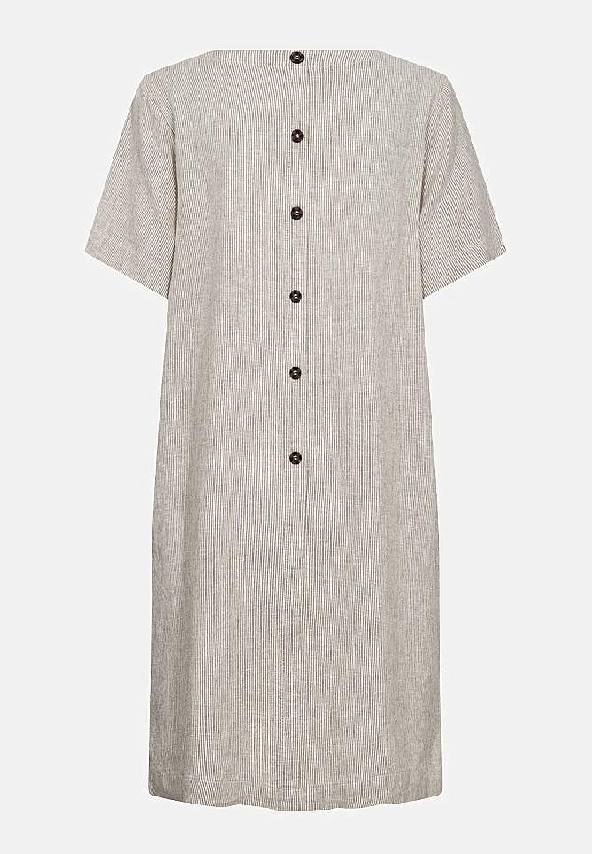 Raidallinen pellavamekko taskuilla