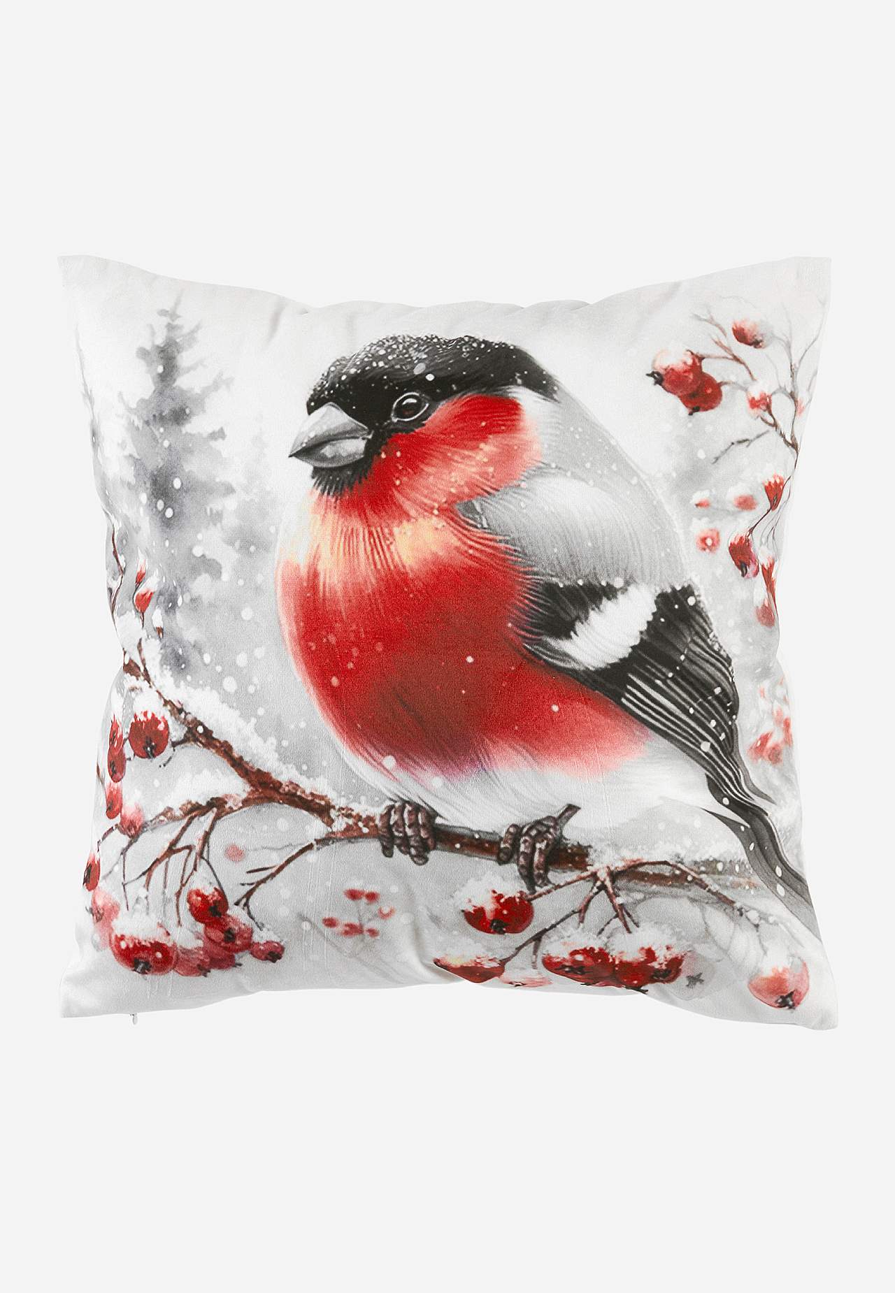 Samettinen tyynyliina punatulkulla