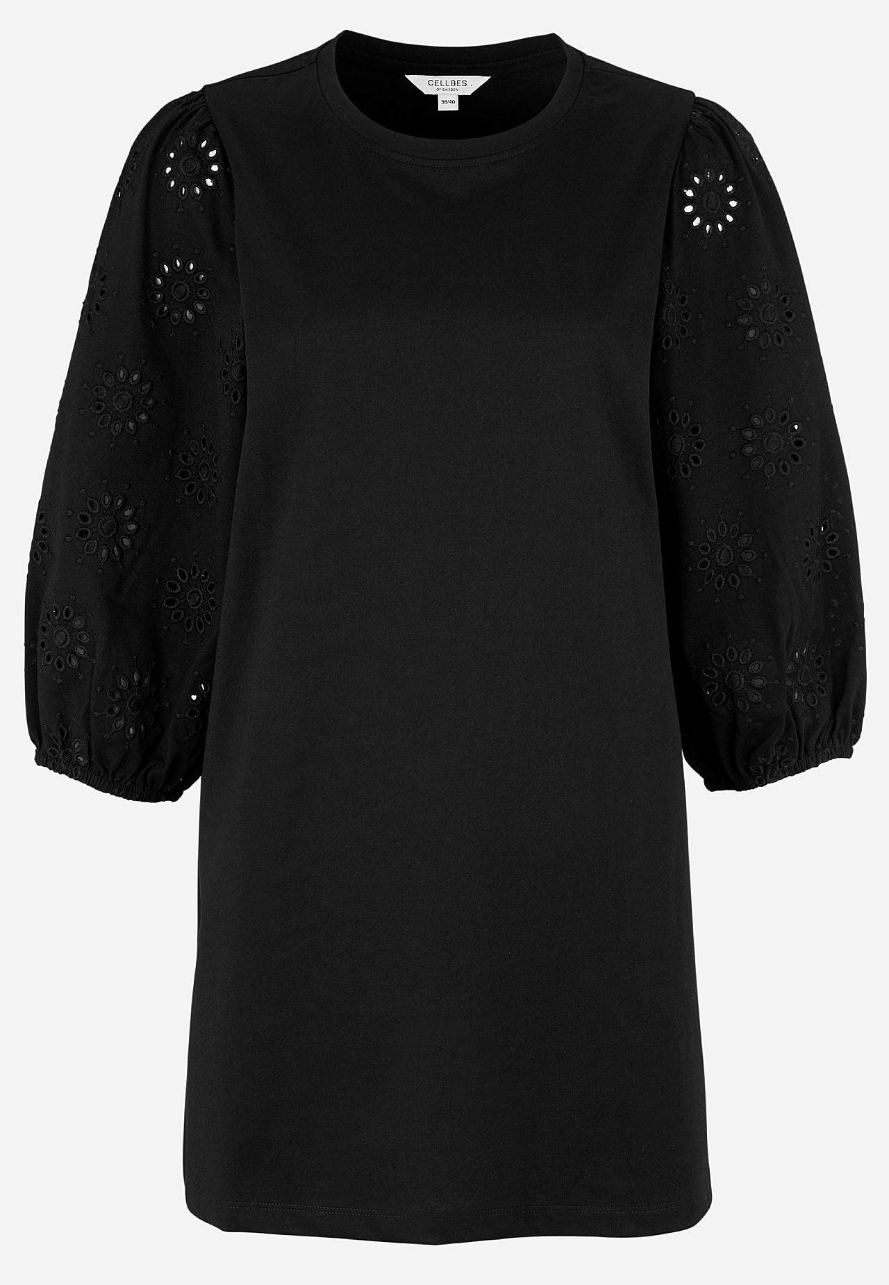 Trikootunika kirjailluilla hihoilla